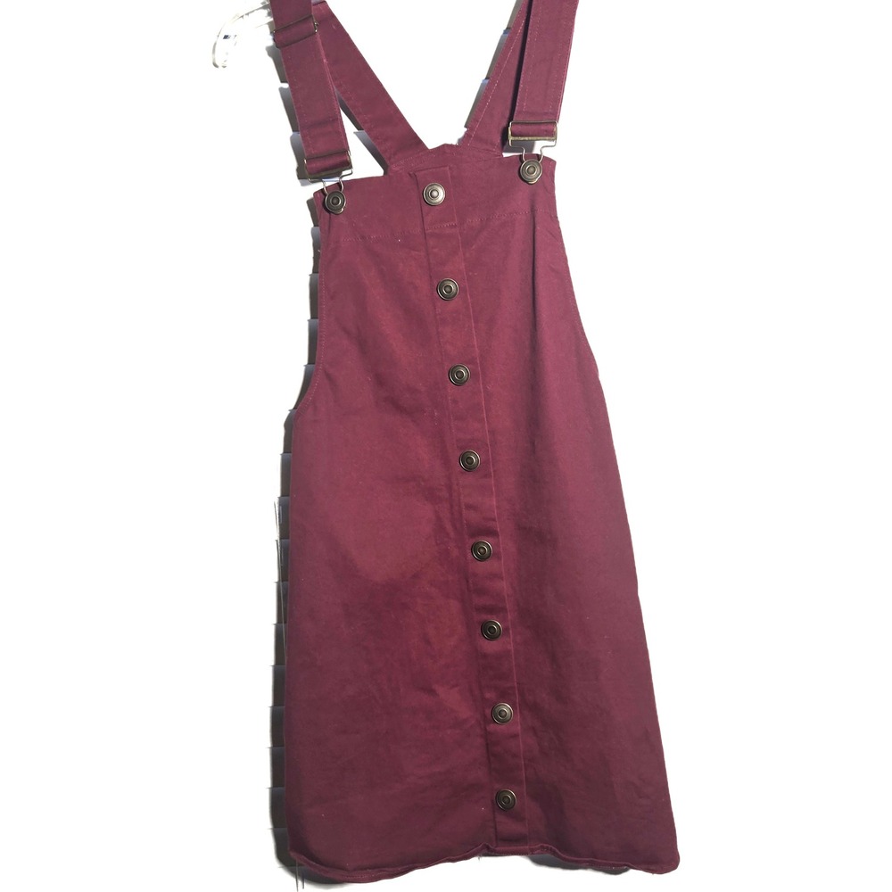 FRANCESCA'S Maroon Button Overall Small Women's Burgundy Mini Dress Granola Bib